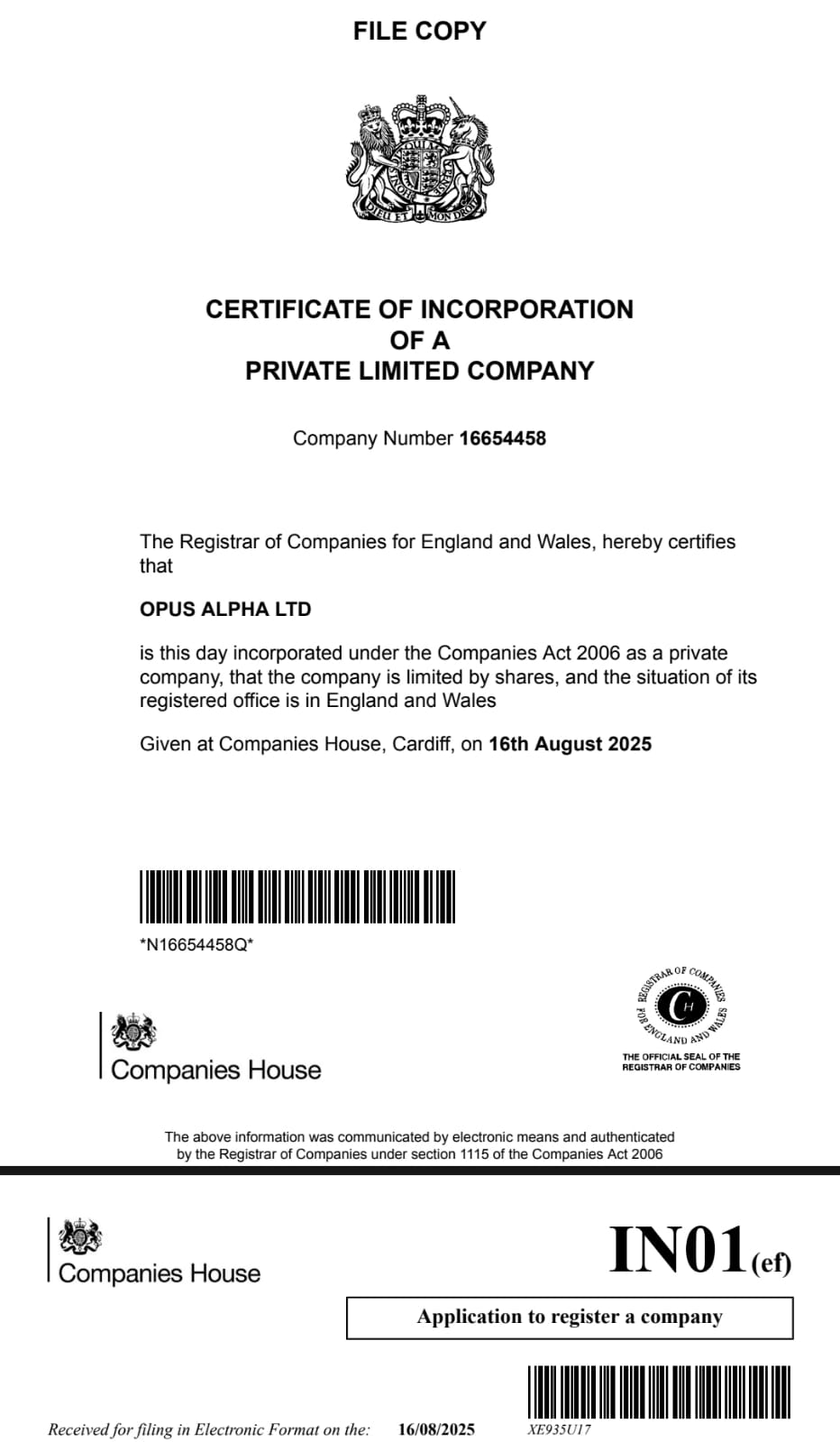 certificate of incorporation